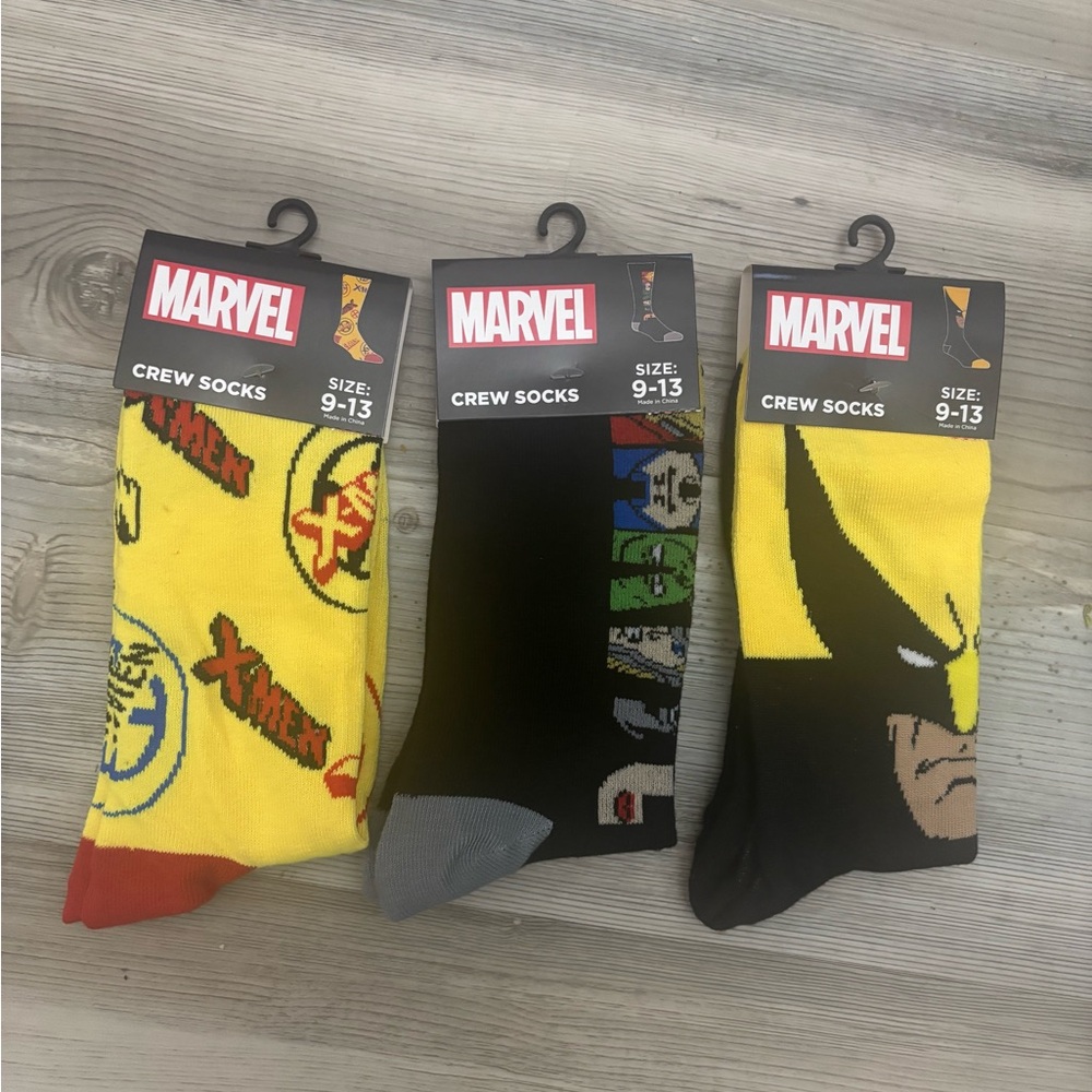 Marvel Crew Socks - Yellow, Black, and Multicolor